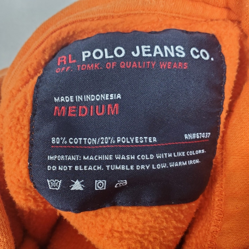 Polo Jeans Co Ralph Lauren Mens Orange Graphic Pullover‎ Hoodie Medium RN67437 - Picture 3 of 12